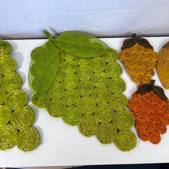 VTG Abaca Fiber Woven Trivets & Coasters SET of 6 Fruit Home Decor Accents - Picture 6 of 10